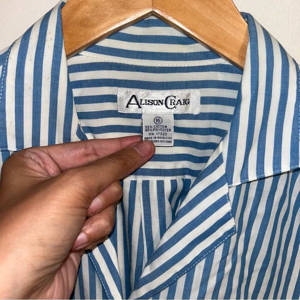 VTG Alison Craig Blue White Stripe Nautical Button Down Top Size 16